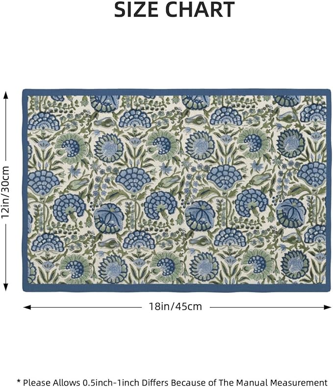 Navy Blue Boho Placemats Set of 4 Sage Green Vintage Floral Decor Place Mats 12x18 Inch Flower Spring Summer Seasonal Decorative Linen Table Mats for Home Kitchen Dining Party Table Decoration