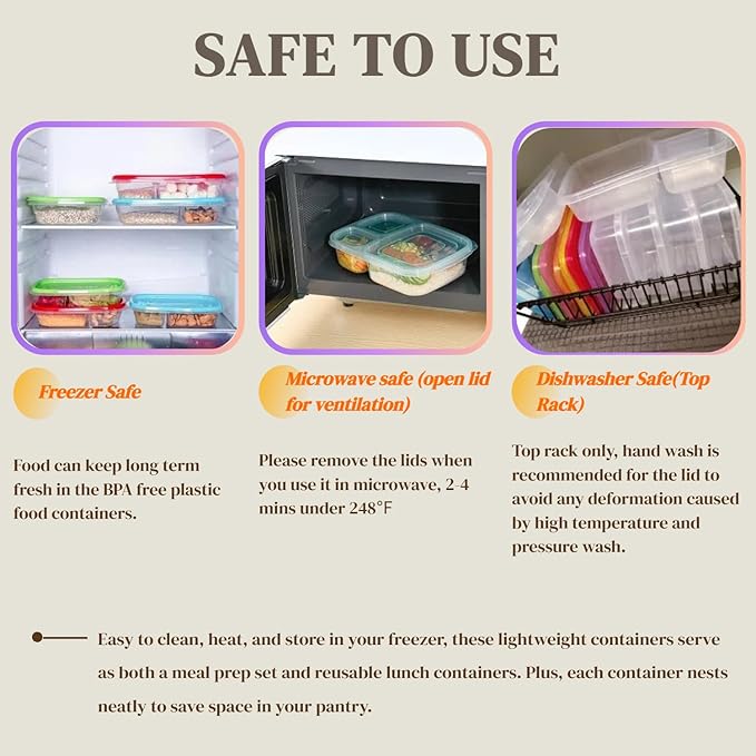 WEEK NINE Bento Lunch Boxes - Reusable 3-Compartment Food Containers for School, Work, and Travel, Set of 7
