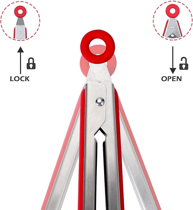 Kitchen Tongs, Premium Stainless Steel, Food-Grade Silicone Tips with Christmas Design, Heat Resistant 500ºF, 2-Piece Set (9'' and 12'')