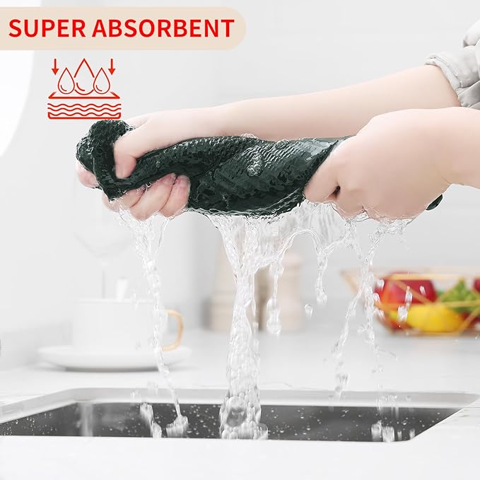 Kitinjoy 100% Cotton Waffle Weave Kitchen Hand Towels (13 X 28 Inches, Blackish Green), 4-Pack Super Soft and Absorbent Dish Towel for Drying Dishes