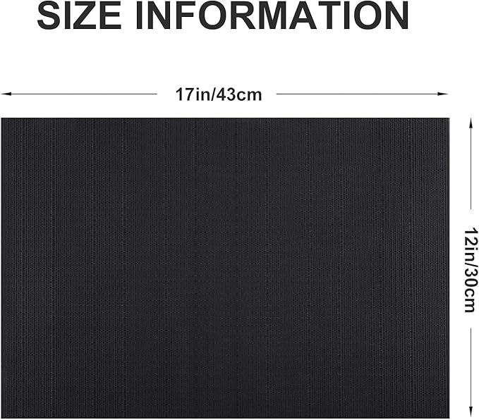 Vinyl Placemats Set of 8, PVC Woven Washable Non-Slip Table Mats, Heat Resistant Wrinkle Free Place Mats for Dining Table, Easy to Clean (8, Black)