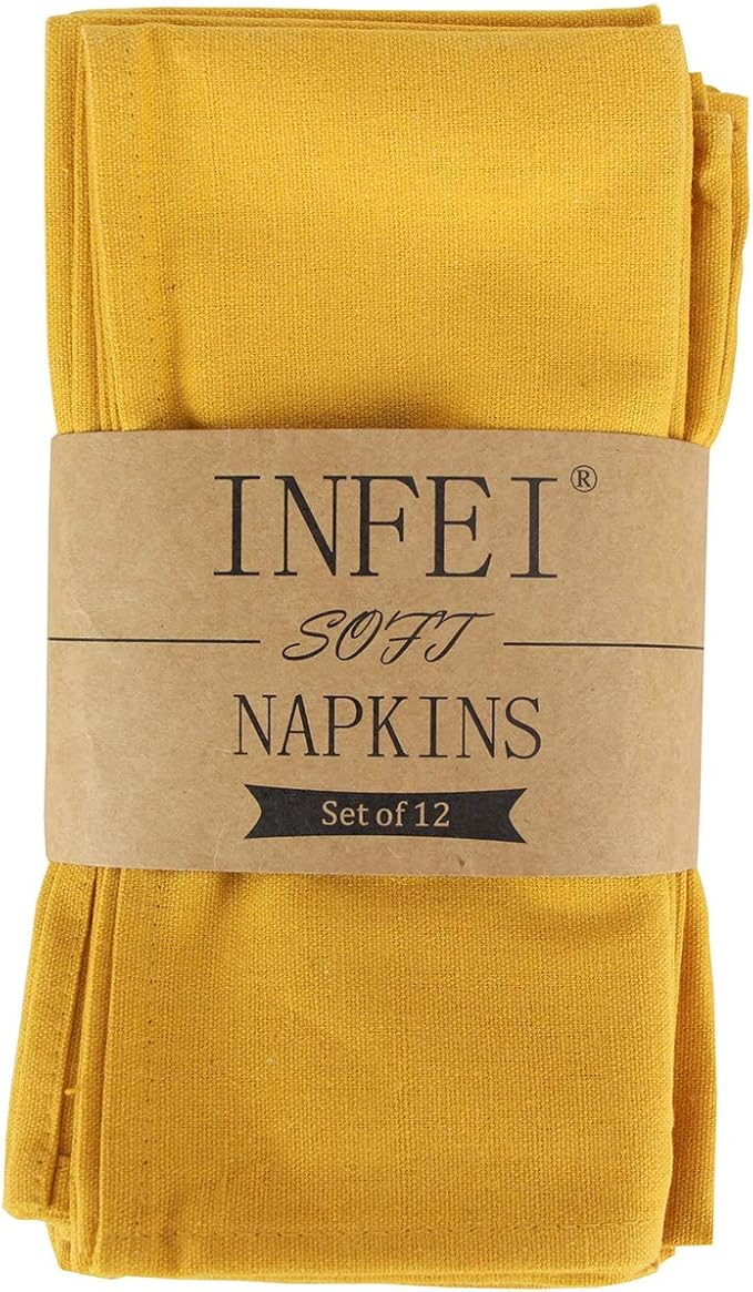 Solid Color Cotton Blended Dinner Cloth Napkins - Set of 12 (17 x 17 inches) - for Events & Home Use (Yellow)