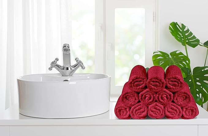 Softolle 100% Cotton Washcloths 24 Pack (12x12 Inches) Soft, Highly Absorbent Washcloth, Face Towels, Wash Cloths for Face, Ring Spun, Bulk Pack (Red)