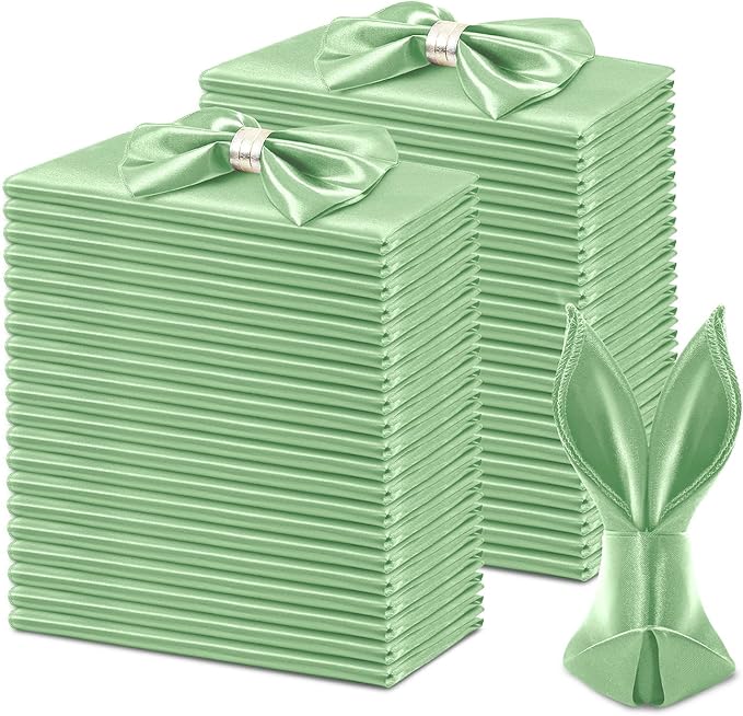 KKJIAF 50 Pack Sage Green Square Satin Napkins 17x17 Inch Soft Smooth Cloth Napkins，Silky Table Napkin for Wedding Banquet Party Decoration