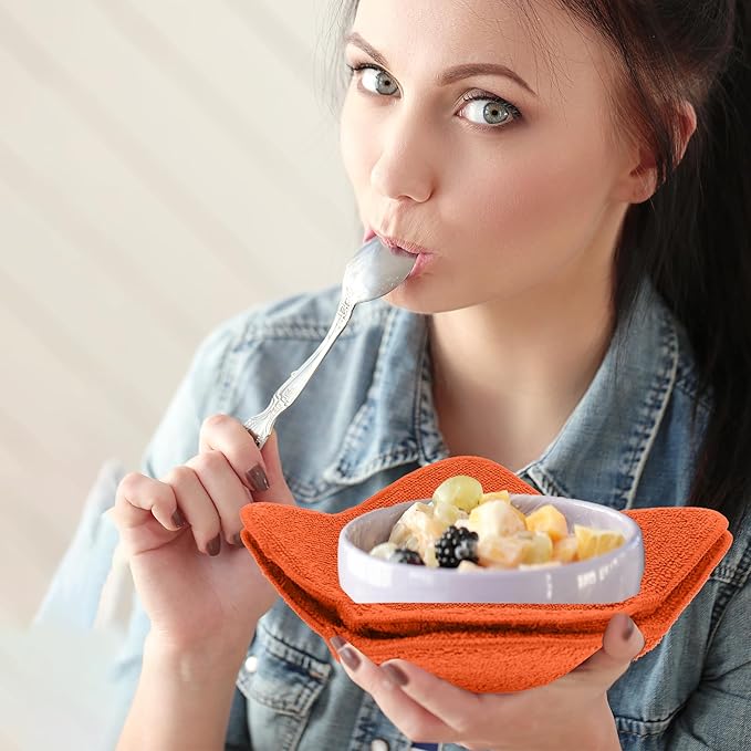 Set 2X Orange 7" sq. x 4" H Microwave Polyester Bowl Cloth Hot Pads Pot - Good Kitchen Accessories Bowl Holder to Protect Hands from Hot Dishes and Heating Soup - Microwave Bowls That Don't Get Hot