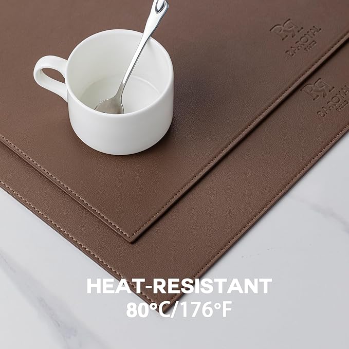 Faux Leather Placemats Set of 4 Vinyl Washable Wipeable Table Mats for Kitchen Dining Table Heat Resistant Waterproof Modern Indoor/Outdoor Placemats Non-Slip Easy Clean Place Mats (Chocolat)