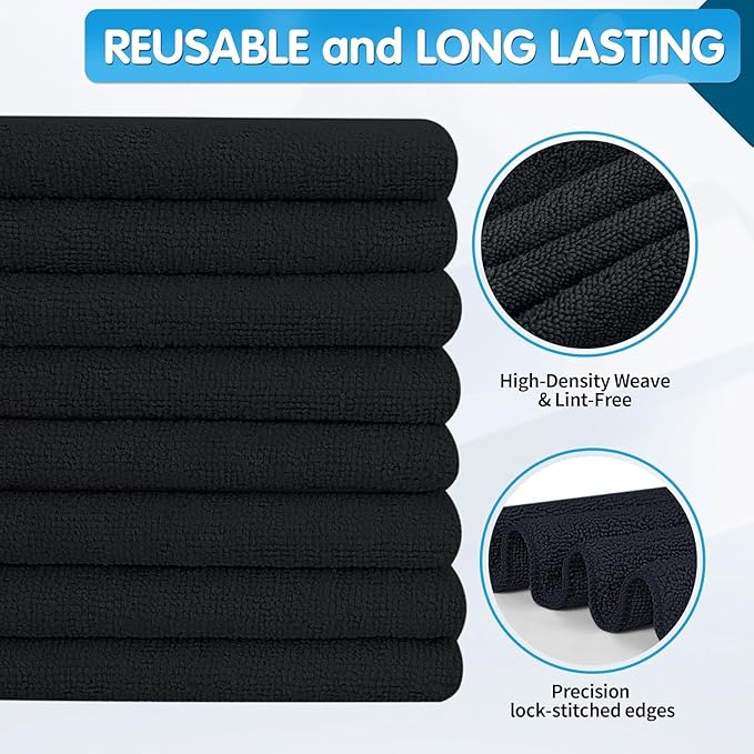 FIXSMITH Black Microfiber Cleaning Cloth -Pack of 12, Highly Absorbent Cleaning Rags, 16"X12" All Purpose Cleaning Towels for Housekeeping, Kitchen, Car, Lint Free and Reusable Microfiber Towels