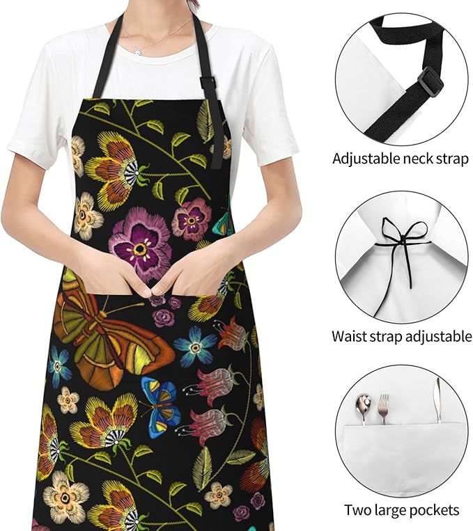 Perinsto Waterproof Apron With 2 Pockets Kitchen Chef Aprons Bibs For Cooking Baking Painting Gardening Grooming