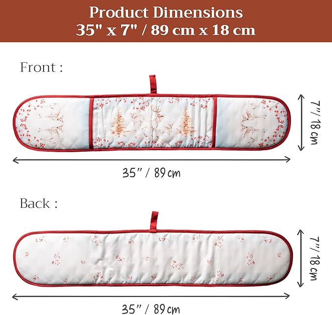 Maison d' Hermine Double Oven Mitt (7" x 35") 100% Cotton Heat Resistant BBQ Cooking Gloves with Loop for Thanksgiving Christmas Decorations Baking Cooking Handling Hot Pan (Fairy Tale Forest)