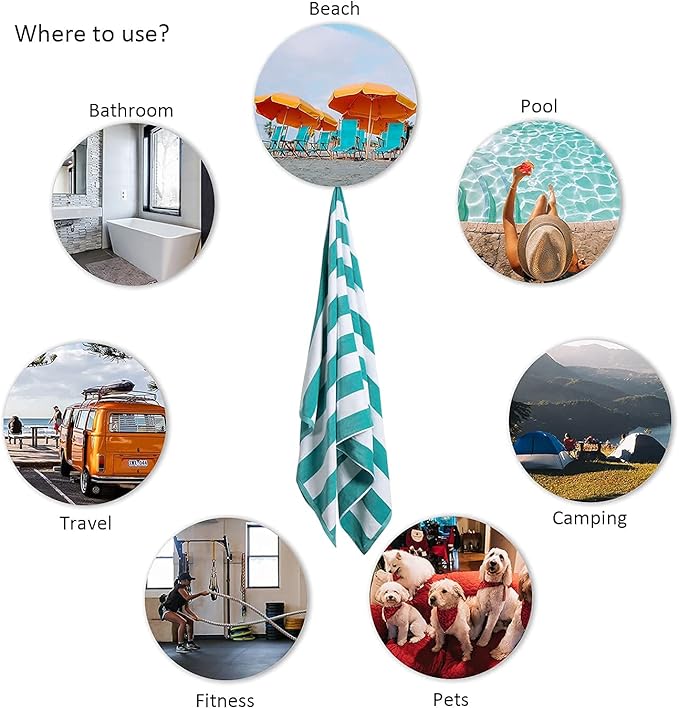 LULUHOME Large Oversized Beach Towel - Big Cotton 36 x 70 Inch Striped Pool Towel, Large Cabana Soft Swimming Towel for Adult Men Women,Turquoise