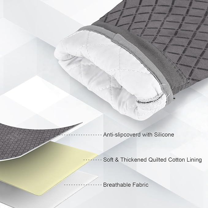 Oven Mitts and Pot Holders 8pcs Set, Cotton Oven Glove with Non-Slip Silicone Surface, Machine Washable Pot Holders, Extra Long Oven mits, Heat Resistant 500 °F, for Cooking, Grilling, Baking