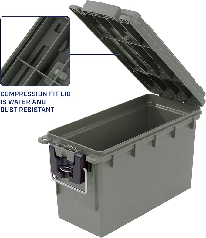 Sheffield 12757 4-Pack Ammo Storage Box, Stackable .30 Cal Field Boxes, Water and Dust Resistant, Lockable Storage Box with Handle, Secures Hunting Gear, Supplies, and Bullets, Made in USA, Green