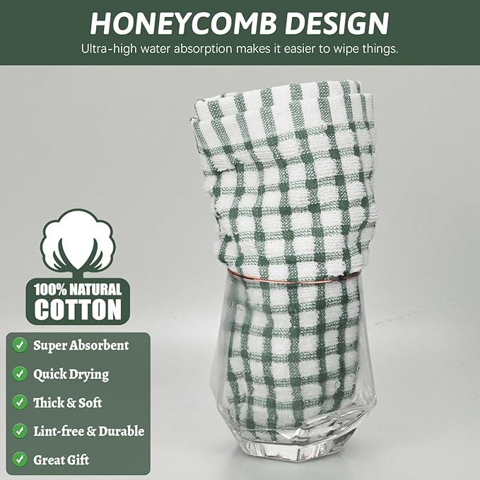Nialnant 8 Pcs Kitchen Dish Rags,100% Cotton Kitchen Towels Soft Absorbent Quick Drying Dish Cloths for Washing Dishes,Cleaning rags-11 x 11In Dark Green