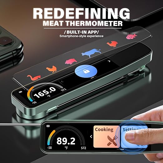 AWLKIM Instant Read Meat Thermometer Digital, 3.8" Touchscreen No App Needed – Rechargeable Waterproof Kitchen Food Thermometer Probe for Cooking, Grill, BBQ, Candy, Oil Frying, ±0.5°F