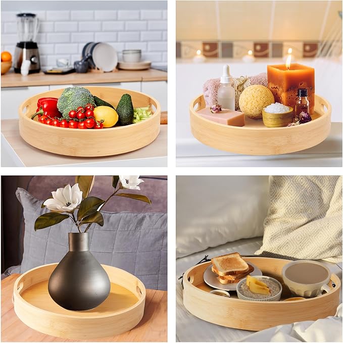13in Bamboo Lazy Susan Turntable - Round Organizer for Kitchen Table Top, Cabinet Pantry & Spice Can Storage