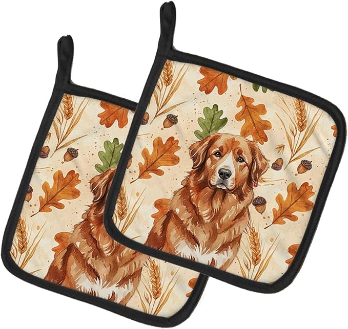 Caroline's Treasures Reddish Brown Great Pyrenees Heirloom Fall Pair of Pot Holders Pair 7.5x7.5 Quilted Insulated Hot Pads Decorative Kitchen Gift Made in USA