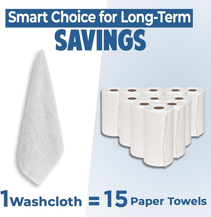 DAN RIVER 12 Pack Wash Cloths for Showering [12x12] - 100% Cotton Washcloths Premium Quality Flannel Face Cloths for Bathroom, Highly Absorbent and Soft Feel Wash Clothes, White