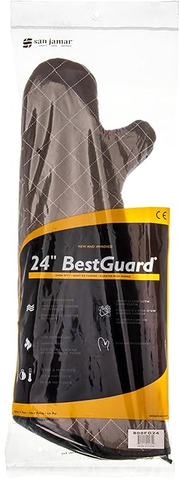 San Jamar 800FG24 BestGuard Commercial Heat Protection Up to 450° F Oven Mitts (Pair), 24" Length, Tan, 1 Count (Pack of 1)