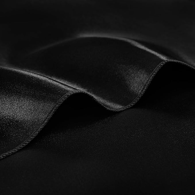 KKJIAF Black Silky Satin Napkins (12 Pieces, 17x17 Inches),Washable Polyester Square Table Napkins for Wedding Dinner Party Decoration