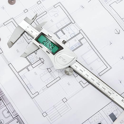 Electronic Digital Vernier Caliper Measuring Tool, IP54 Waterproof Electronic Micrometer Caliper, 150mm/0-6 inch Stainless Steel Vernier Caliper with Large LCD Screen, Inch Metric Conversion