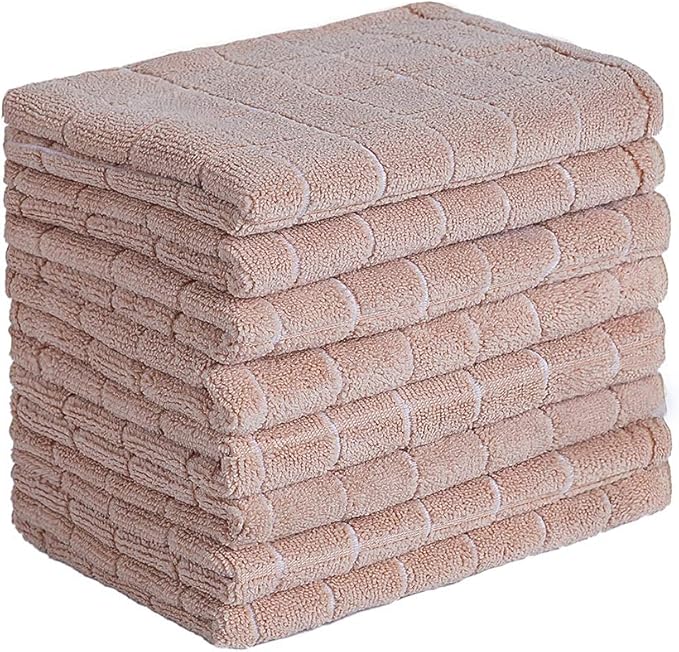 Microfiber Dish Towels - Soft, Super Absorbent and Lint Free Kitchen Towels - 8 Pack (Lattice Designed Camel Colors) - 26 x 18 Inch (Camel)