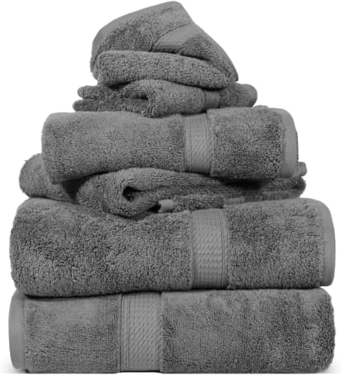 SUPERIOR Egyptian Cotton Pile 6 Piece Towel Set, Includes 2 Bath, 2 Hand, 2 Face Towels/Washcloths, Ultra Soft Luxury Towels, Thick Plush Essentials, Guest Bath, Spa, Hotel Bathroom, Charcoal