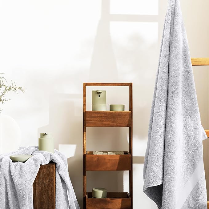 Oakias Premium Towel Set 600 GSM 8 Piece Silver - 100% Ring Spun Cotton Highly Absorbent Towels Set - Super Soft Bathroom Towel Set - Hotel Quality Double Stitched Hem - Ideal for Hotels, Spa, Gym