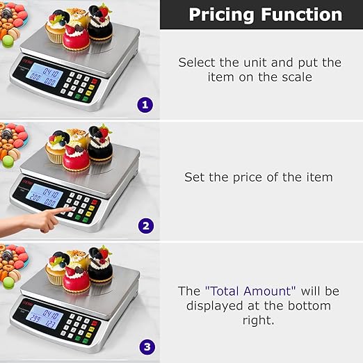 110lb/50kg Food Scale, Large Digital Kitchen Scale with Tray, 304 Stainless Steel, Commercial Price Computing Scale, Counting Scale for Baking, Cooking, Meat, Industry, Counting, Adapter Included