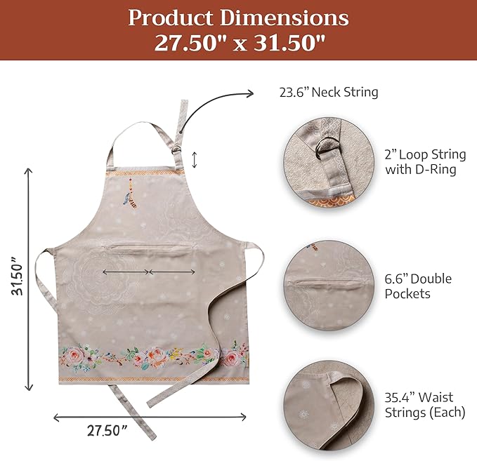 Maison d' Hermine 100% Cotton Apron for women with Pocket Kitchen Chef Apron for Men Cooking Mothers Day Gifts