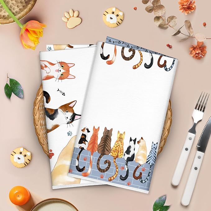 Cute Cat Microfiber Kitchen Towels, Gift for Cat Lovers, Soft Absorbent Hand Towel 15.7 × 23.6 Inch, Thick Dish Cloth for Party Anniversary Holiday Decoration, Housewarming Gifts for Mom