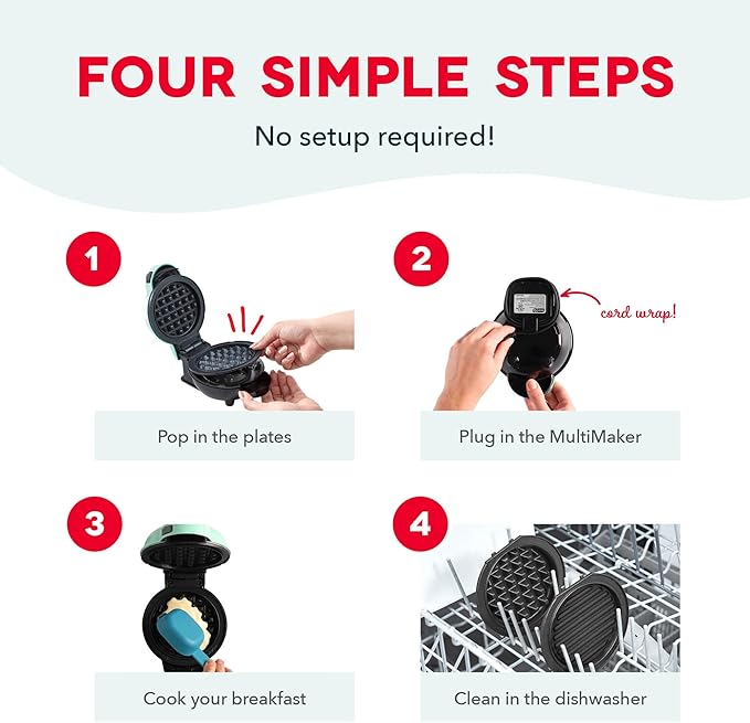 Dash MultiMaker® Mini System - Compact Waffle Maker for Family Breakfasts - Removable Griddle Plates & nonstick surface - 6 Plates - Aqua