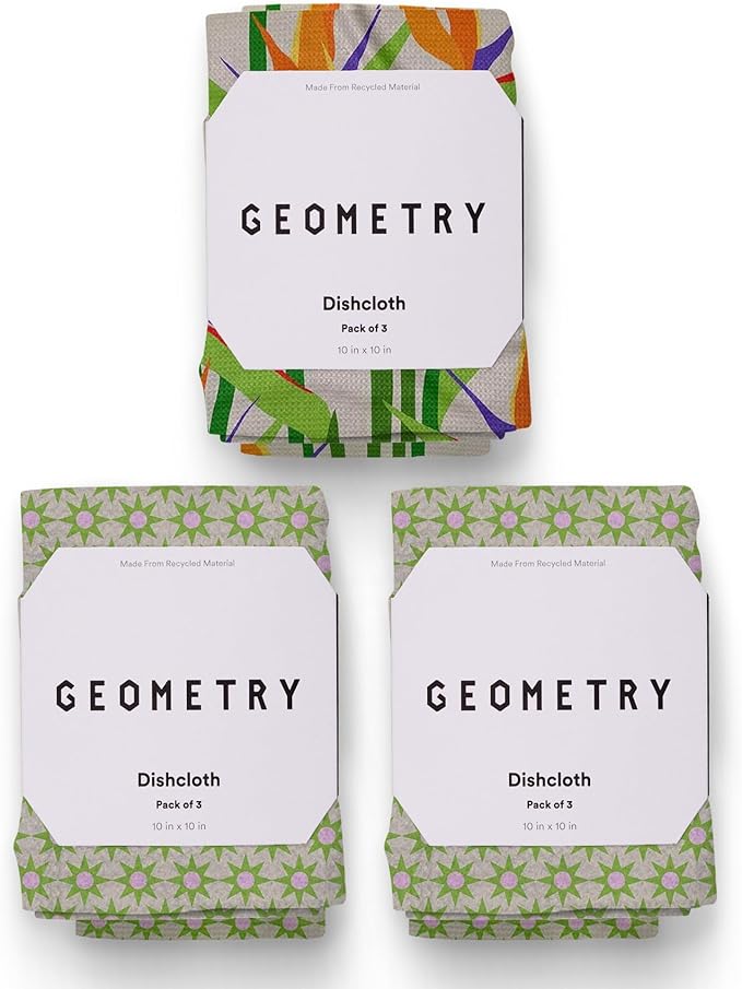 GEOMETRY Kitchen Dish Cloths - Spring & Summer Collection - Premium Dishcloths with Geoweave - Absorbent & Fast Drying Kitchen Towels - Paradise, 10" x 10" - 3-Pack