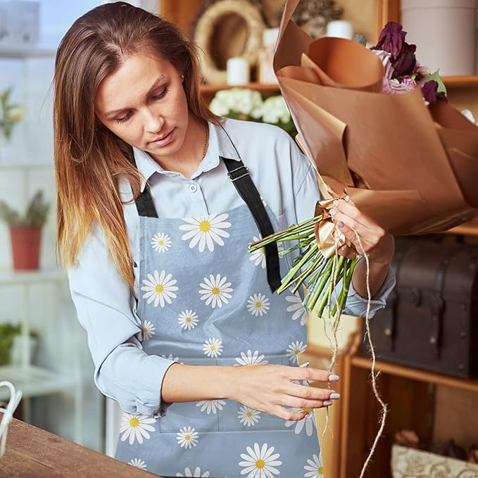 Britimes Apron Home Kitchen Cooking Baking Gardening for Women Men With Pockets Daisies Blue Daisy Flower Sky 32x28 inch