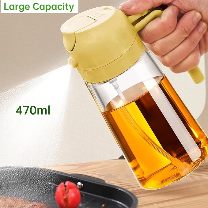 4 Pack 16oz/470 ml Olive Oil Dispenser Bottle 2 in 1 Clear Glass Oil Sprayer and Container Refillable Vinegar Dispenser with Automatic Cap Portable Spray Bottle for Cooking Baking Orange
