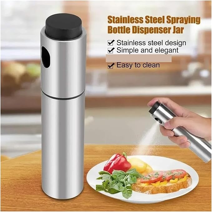 100ML BBQ & Kitchen Spray Bottle - 304 Stainless Steel Oil & Vinegar Sprayer for Baking, Grilling, Seasoning - Refillable, Leak-Proof, Dishwasher(Stainless steel)