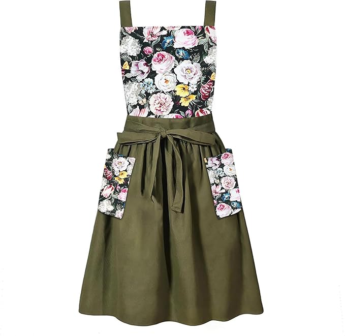 NEOVIVA Kitchen Aprons for Women with Pockets,Cooking Aprons for Women,Vintage Apron for Baking Gardening,Gifts for Mothers