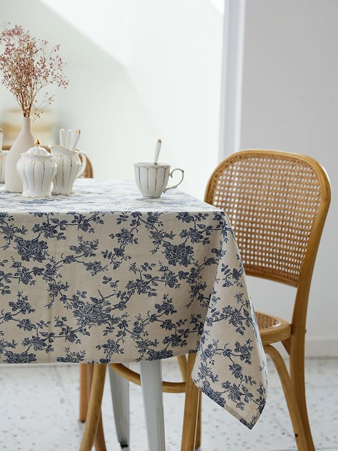 YiHomer Pastoral Rectangle Tablecloth - 60 x 102 Inch Table Cloth - Washable Table Cover with Dust-Proof Wrinkle Resistant for Restaurant, Picnic, Indoor and Outdoor Dining, Floral (Dark Blue)
