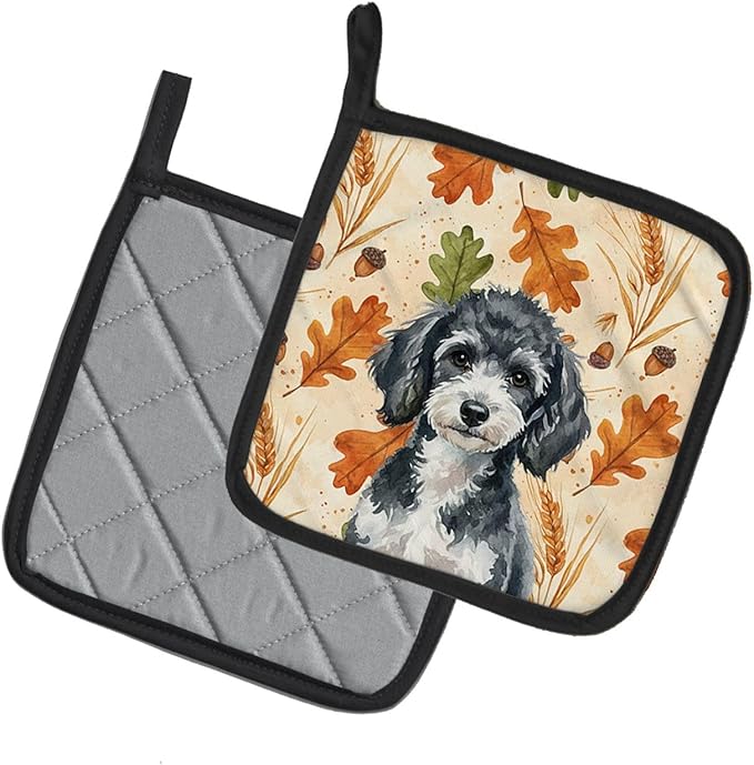 Caroline's Treasures Miniature Parti Poodle Heirloom Fall Pair of Pot Holders Pair 7.5x7.5 Quilted Insulated Hot Pads Decorative Kitchen Gift Made in USA