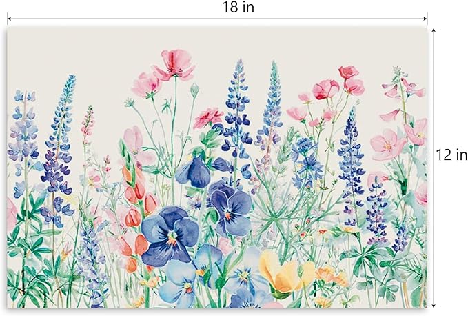Set of 4 Orchid and Wild Flower Placemats, 12 x 18 Inch Rectangle Floral Table Mats, Linen Fabric Placemat for Indoor & Outdoor Kitchen Dining Home Decor -05