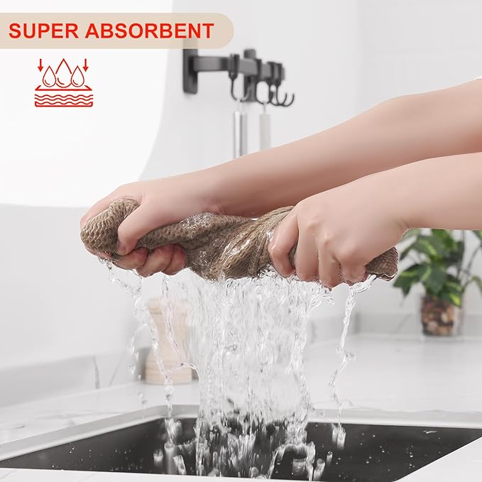 Kitinjoy 100% Cotton Waffle Weave Kitchen Hand Towels (13 X 28 Inches, Tan), 6-Pack Super Soft and Absorbent Dish Towel for Drying Dishes