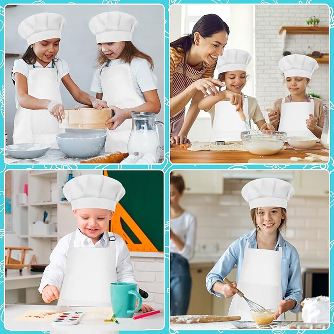 Kids Apron and Chef Hat Set Children Apron Adjustable with 2 Pockets Children Chef Painting for Cooking Baking