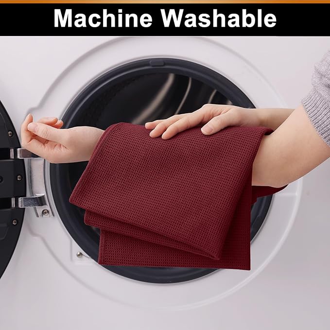 Homaxy 100% Cotton Waffle Weave Kitchen Towels - 4 Pack Soft and Absorbent Dish Towels - 16 x 26 Inches Quick Dry Hand Towels - Burgundy