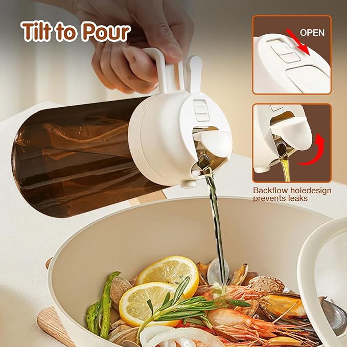 YARRAMATE 2PCS 16oz/470ml Oil Sprayer for Cooking with Stickers, Food-Grade 2 in 1 Olive Oil Dispenser Bottle for Kitchen, Premium Dark AmberGlass Oil Bottle for Air Fryer, BBQ(White & Orange)