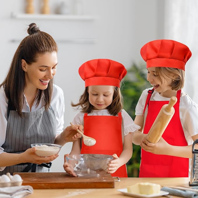 Kids Apron and Chef Hat Set Children Apron Adjustable with 2 Pockets Children Chef Painting for Cooking Baking