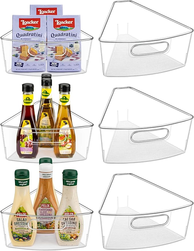 JEISSLIA Lazy Susan Cabinet Organizer Bins for 26"/ 28"/ 32" Diameter Corner Organizer, Plastic Cabinet Storage Bin, 1/8 Wedge - Food Safe, BPA Free, with Non-Slip Pads (for 26" Diameter, 6 Pack)