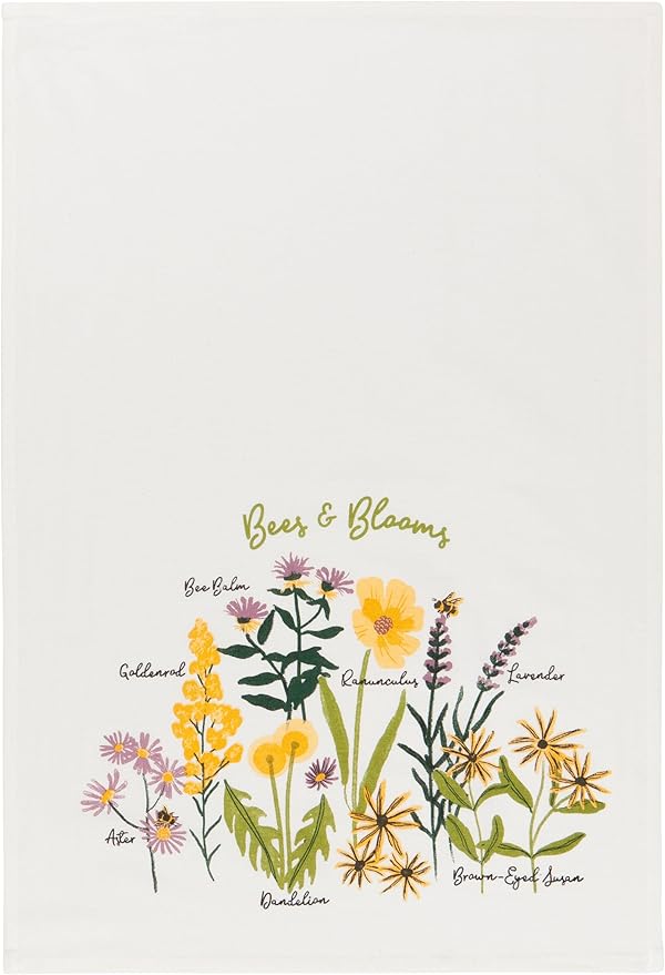 Now Designs Bees & Blooms Bakers Floursack Cotton Dishtowels, Set of 3