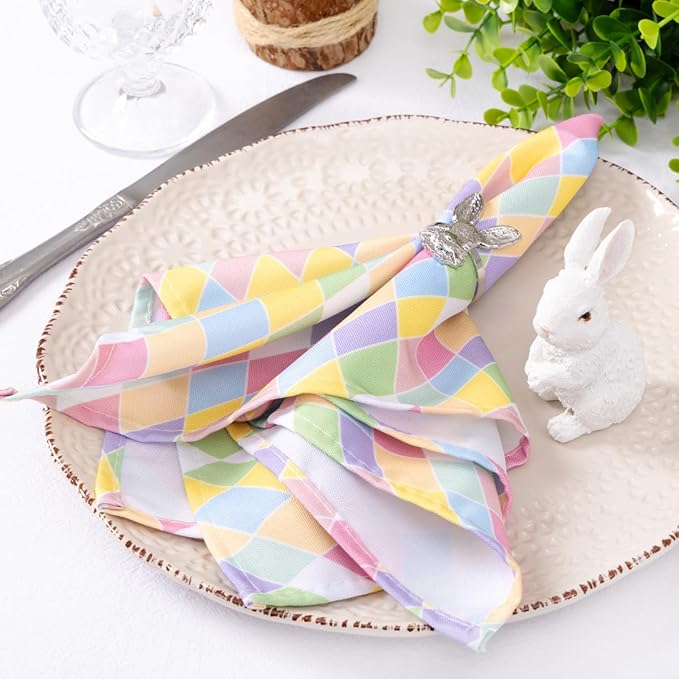 Socomi Easter Spring Cloth Napkins Diamond Linen Napkins Bulk Washable Cotton Napkins 17"x17" for Wedding Party Bridal Baby Shower Birthday Table Decorations Set of 6
