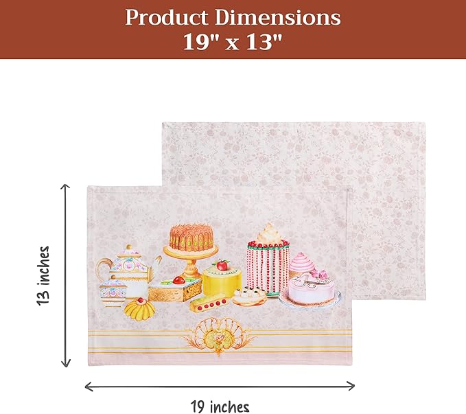 Maison d' Hermine Place Mats 100% Combed Cotton Premium (13 Inch x 19 Inch) Decorative Cloth Place Mat Washable Dinner Placemat, Dinner, Wedding & Dining, Pastries (Set of 4)
