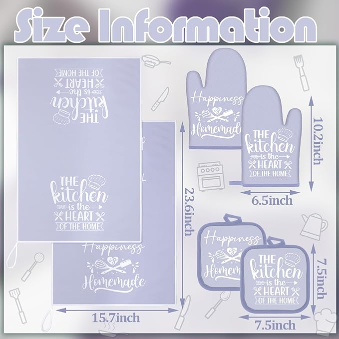 Sratte 6 Pcs Kitchen Decor Accessories Set Farmhouse Towels Pot Holders Oven Mitts Set 2 Dish Towels 2 Potholders 2 Cooking Mittens Oven Glove for Christmas Baking Cooking(Dreamy Purple,Kitchen)