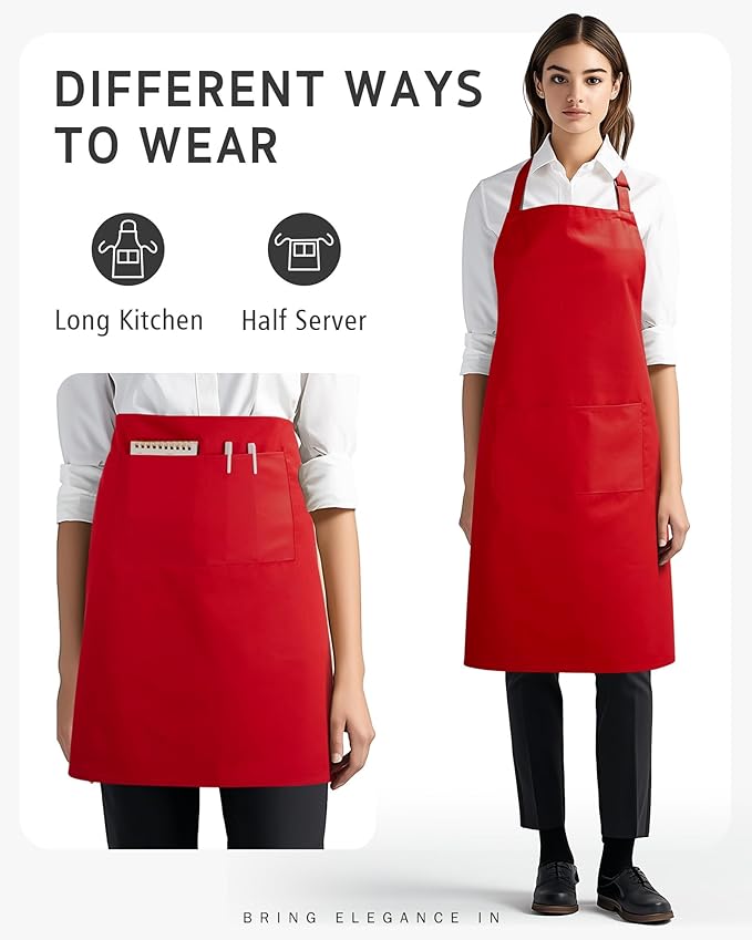 Syntus Apron for Men Women, Adjustable Cooking Kitchen Chef Aprons with 2 Pockets, Cotton/Polycotton/Polyester